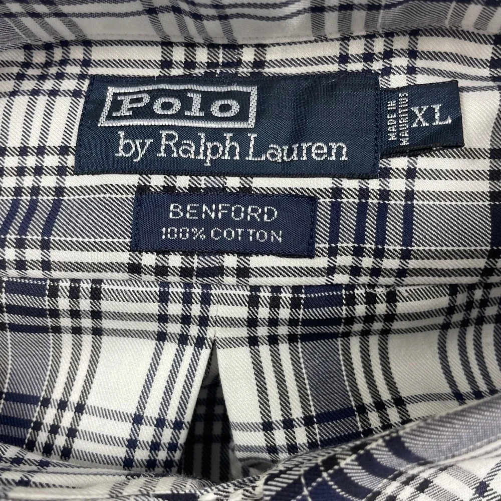 Polo Ralph Lauren Benford Shirt Mens XL White Blue Plaid Cotton Button Front NWT